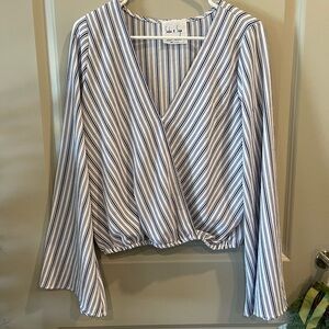 Sadie & Sage Blue and White Striped Wrap Blouse